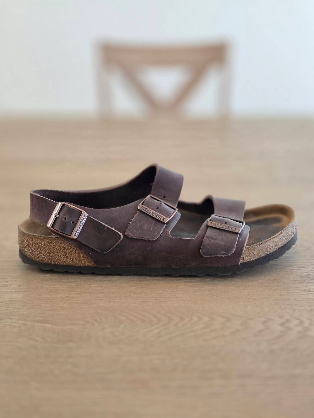 Birkenstock Milano Oiled Leather Sandals Brown Tan Men's Size 10 Back Strap - Picture 9 of 16